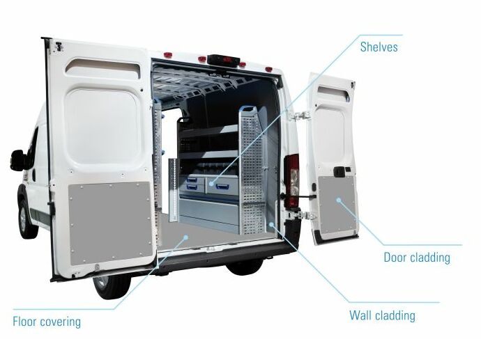 Interior cladding, cargo space cladding, wall cladding, shelving and flooring for Transporters / Sprinters, made of Foamlite®